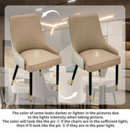 Fativo Dining Chair Set Of 2 Leather Chairs Modern Solid Metal Frame Chairs Living Room,  Khaki,  43.5L X 43.5W X 90H Cm - thumbnail 5