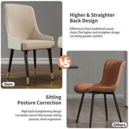 Fativo Dining Chair Set Of 2 Leather Chairs Modern Solid Metal Frame Chairs Living Room,  Khaki,  43.5L X 43.5W X 90H Cm - thumbnail 3