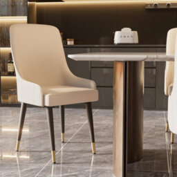 Fativo Dining Chair Set Of 2 Leather Chairs Modern Solid Metal Frame Chairs Living Room,  Khaki,  43.5L X 43.5W X 90H Cm - thumbnail 8
