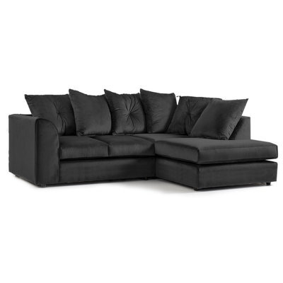 Plush Velvet 4 Seater Right Hand Corner Sofa Black