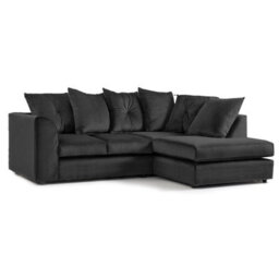 Plush Velvet 4 Seater Right Hand Corner Sofa Black