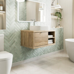 Affine 800mm Countertop Bathroom Vanity Unit Fluted Basin Sink Wall Hung Rh Shelves Oak - thumbnail 2
