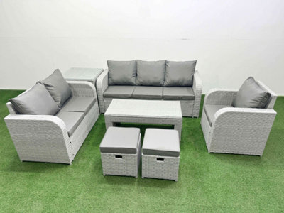 Fimous Pe Wicker 8 Seater Outdoor Rattan Furniture Sofa Sets Coffee Table Reclining Chair Loveseat Sofa Stool Side Table - image 1