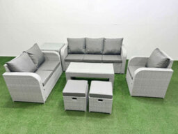 Fimous Pe Wicker 8 Seater Outdoor Rattan Furniture Sofa Sets Coffee Table Reclining Chair Loveseat Sofa Stool Side Table - thumbnail 1