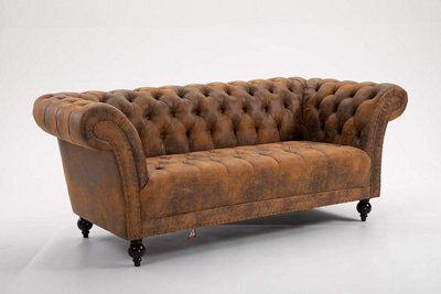 D Pro T Homeware Brown 3 Seater Handmade Pu- Leather Chesterfield Sofa Armchair Settee