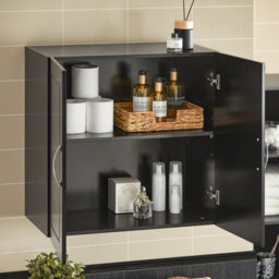 Sobuy Frg231-Sch, Bathroom Wall Cupboard Kitchen Wall Cabinet Bathroom Cabinet Mounted Storage Unit With 2 Door,black - thumbnail 4