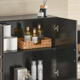 Sobuy Frg231-Sch, Bathroom Wall Cupboard Kitchen Wall Cabinet Bathroom Cabinet Mounted Storage Unit With 2 Door,black - thumbnail 5