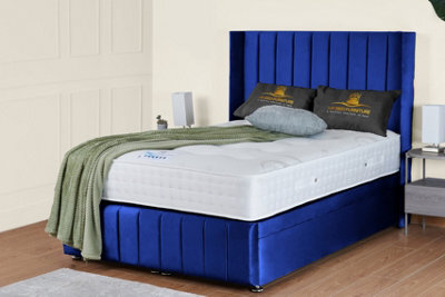 UKBEDFURNITURE Kamara Wingback Plush Blue End Opening Divan Ottoman Bed With 54 Inch Headboard - image 1