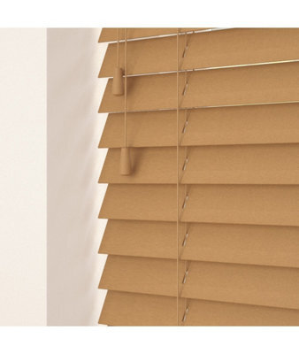 50mm Slat Light Oak Real Wood Venetian Blind With Strings 120Cm Drop 215Cm Wide - image 1