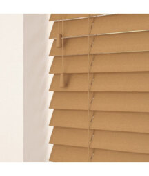 50mm Slat Light Oak Real Wood Venetian Blind With Strings 120Cm Drop 215Cm Wide