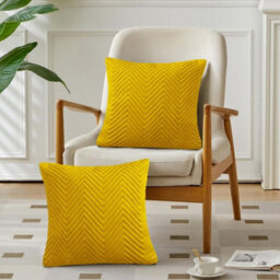 Ameha Ochre Embossed Velvet Cushions Set, 18X18 Inch, Includes 4 Filled Cushions & 4 Covers, Breathable & Anti Allergic - thumbnail 6