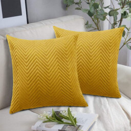 Ameha Ochre Embossed Velvet Cushions Set, 18X18 Inch, Includes 4 Filled Cushions & 4 Covers, Breathable & Anti Allergic - thumbnail 7