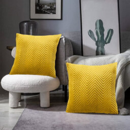 Ameha Ochre Embossed Velvet Cushions Set, 18X18 Inch, Includes 4 Filled Cushions & 4 Covers, Breathable & Anti Allergic - thumbnail 8
