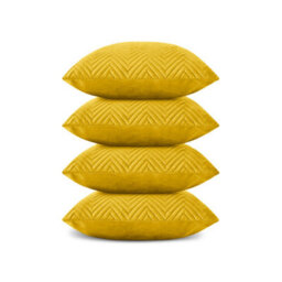 Ameha Ochre Embossed Velvet Cushions Set, 18X18 Inch, Includes 4 Filled Cushions & 4 Covers, Breathable & Anti Allergic - thumbnail 2