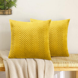 Ameha Ochre Embossed Velvet Cushions Set, 18X18 Inch, Includes 4 Filled Cushions & 4 Covers, Breathable & Anti Allergic - thumbnail 4