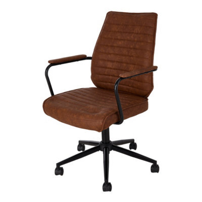 Living And Home Swivel & Height Brown Pu Leather Adjustable Office Chair - image 1
