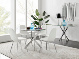 Furniturebox Novara Clear Tempered Glass 100Cm Round Dining Table With Chrome Starburst Legs & 4 White Corona Faux Leather Chairs - thumbnail 5