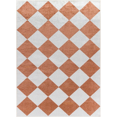 Livabliss Lillian-Washable White Orange Geometric Diamond Pattern Living Dining Rug 160 X 213 Cm Easy Care, Non Shedding - image 1