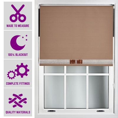 Brown Blackout Roller Blind With Silver Diamante & Brown Bow Free Cut Down Service By Furnished - (W)120Cm X (L)210Cm - image 1