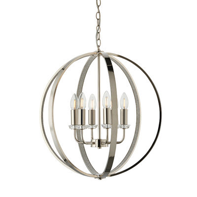 Anson Lighting Hilton Bright Nickel With Clear Faceted Acrylic And Clear Crystal Glass Timeless Style 6 Light Ceiling Pendant - image 1