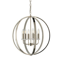 Luminosa Lighting Luminosa Ritz 6 Light Ceiling Pendant Bright Nickel & Clear Faceted Acrylic, E14