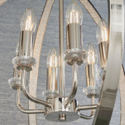 Anson Lighting Hilton Bright Nickel With Clear Faceted Acrylic And Clear Crystal Glass Timeless Style 6 Light Ceiling Pendant - thumbnail 4
