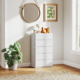 Homcom Bedroom Chest Of Drawers, 5 Drawers Dresser, Drawer Unit, White - thumbnail 1