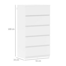 Homcom Bedroom Chest Of Drawers, 5 Drawers Dresser, Drawer Unit, White - thumbnail 3