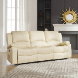 Glendale 201Cm Wide 3 Seat Cream Bonded Leather Electrically Operated 3 Seat Recliner Sofa