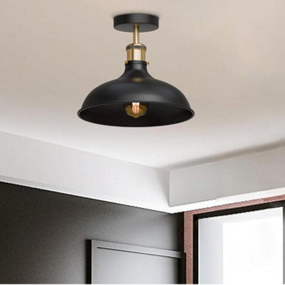 Vintage Semi-Flush Mount Lighting E27 Base Holder With 36Cm Lamp Shade Black Industrial Ceiling Light For Kitchen, Living Room - image 1