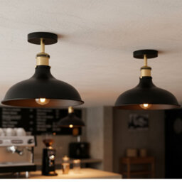 Vintage Semi-Flush Mount Lighting E27 Base Holder With 36Cm Lamp Shade Black Industrial Ceiling Light For Kitchen, Living Room - thumbnail 2