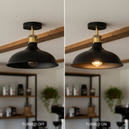 Vintage Semi-Flush Mount Lighting E27 Base Holder With 36Cm Lamp Shade Black Industrial Ceiling Light For Kitchen, Living Room - thumbnail 6