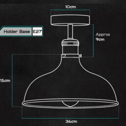 Vintage Semi-Flush Mount Lighting E27 Base Holder With 36Cm Lamp Shade Black Industrial Ceiling Light For Kitchen, Living Room - thumbnail 3
