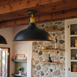 Vintage Semi-Flush Mount Lighting E27 Base Holder With 36Cm Lamp Shade Black Industrial Ceiling Light For Kitchen, Living Room - thumbnail 7