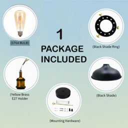 Vintage Semi-Flush Mount Lighting E27 Base Holder With 36Cm Lamp Shade Black Industrial Ceiling Light For Kitchen, Living Room - thumbnail 9
