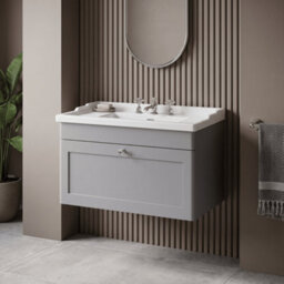 Balterley Swynnerton Traditional 1 Drawer Wall Hung Vanity Unit With Basin, Satin Grey, 800mm - thumbnail 2