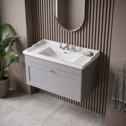 Balterley Swynnerton Traditional 1 Drawer Wall Hung Vanity Unit With Basin, Satin Grey, 800mm - thumbnail 3