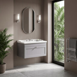 Balterley Swynnerton Traditional 1 Drawer Wall Hung Vanity Unit With Basin, Satin Grey, 800mm - thumbnail 4