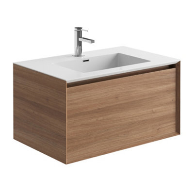 Plum&clay Matterhorn Oak Wall Hung Bathroom Vanity Unit With White Basin (W)750mm (H)450mm - image 1