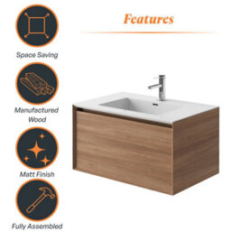 Plum&clay Matterhorn Oak Wall Hung Bathroom Vanity Unit With White Basin (W)750mm (H)450mm - thumbnail 5