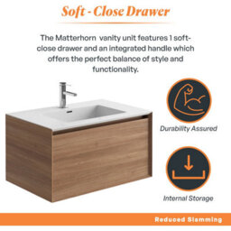 Plum&clay Matterhorn Oak Wall Hung Bathroom Vanity Unit With White Basin (W)750mm (H)450mm - thumbnail 3