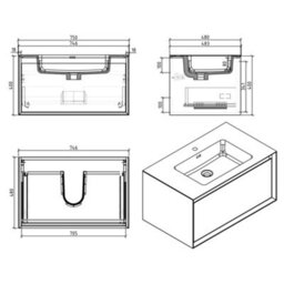 Plum&clay Matterhorn Oak Wall Hung Bathroom Vanity Unit With White Basin (W)750mm (H)450mm - thumbnail 6