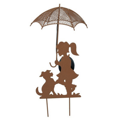 AB Tools Solar Powered Rustic Girl & Dog With Led Umbrella Garden Decoration Light - image 1