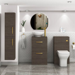 Royal Bathrooms 500mm Floor Standing Vanity Unit 2 Drawer Grey Elm & Countertop Basin - Breeze With Brushed Brass Handle - thumbnail 2