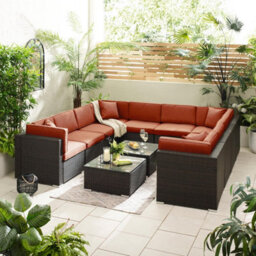 Furniturebox Orlando Orange Brown Rattan Garden Sofa Modular Outdoor Patio Couch Seating, Table & 10 Chairs Garden Corner Sofa Set - thumbnail 5