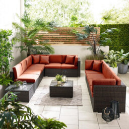 Furniturebox Orlando Orange Brown Rattan Garden Sofa Modular Outdoor Patio Couch Seating, Table & 10 Chairs Garden Corner Sofa Set - thumbnail 3