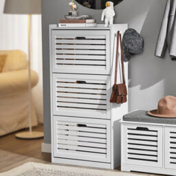 Sobuy Fsr108-W, 3 Drawers Shoe Cabinet Shoe Rack Shoe Storage Cupboard Organizer Unit,white,w55Xd30Xh112 - thumbnail 2