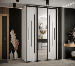 Arte Elegant White Mirrored Cannes Xiii Sliding Wardrobe H2050mm W1500mm D600mm With Custom Black Steel Handles And Decorative Strips - thumbnail 2