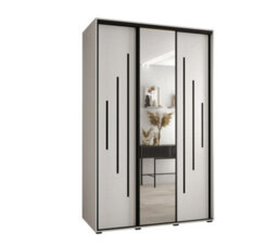 Arte Elegant White Mirrored Cannes Xiii Sliding Wardrobe H2050mm W1500mm D600mm With Custom Black Steel Handles And Decorative Strips - thumbnail 1
