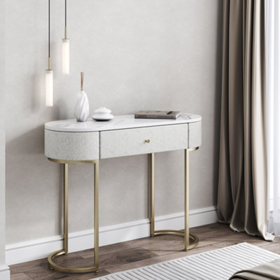 CARME Home Macy Bouclé Dressing Table Metal Legs White - image 1